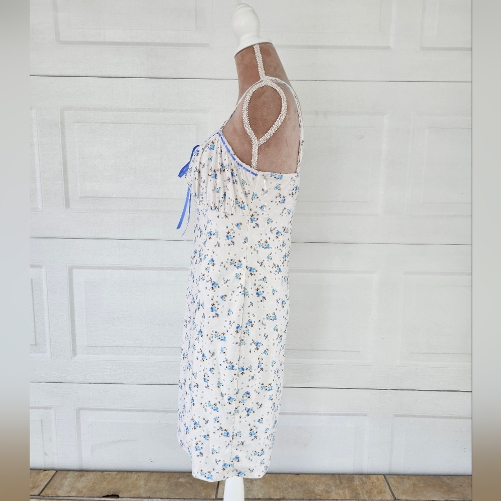 Heart & Heels Woman's Blue Floral Eyelet Midi Dress Cottagecore Summer Bow XL - Picture 5 of 12